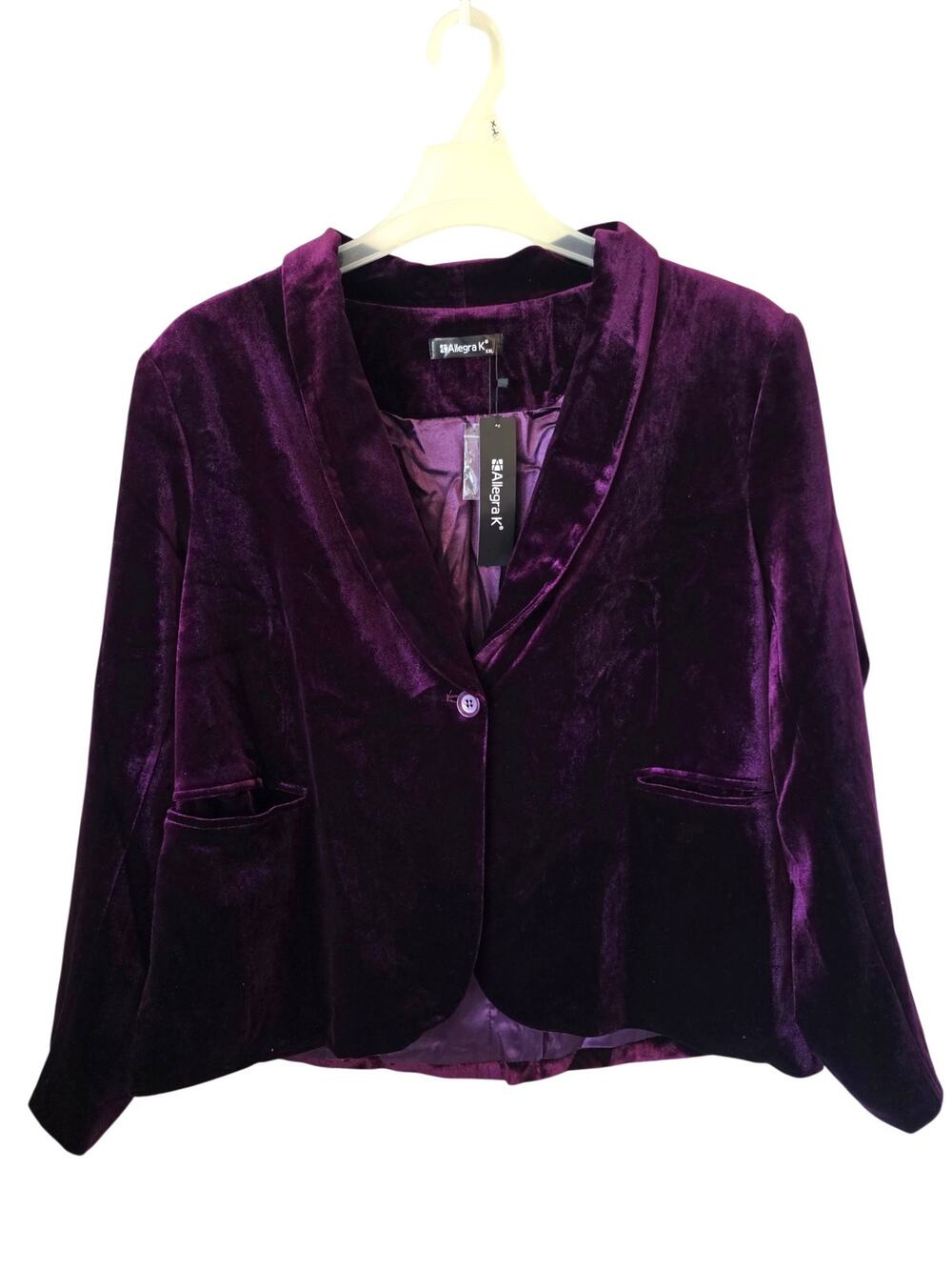 Allegra K Womens Velvet Blazer Jacket Plus Size XXL Purple New Witchy Goth